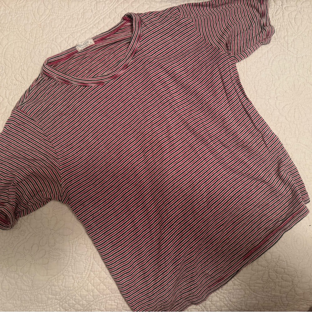 Brandy Melville Pink and Black Striped Short Sleeve Tee